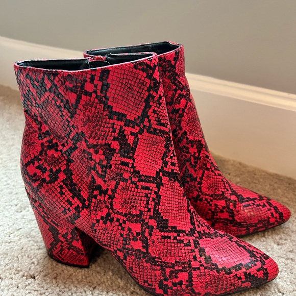 Madden Girl Shoes - Madden Girl Red and Black Ankle Booties with Snakeskin Print